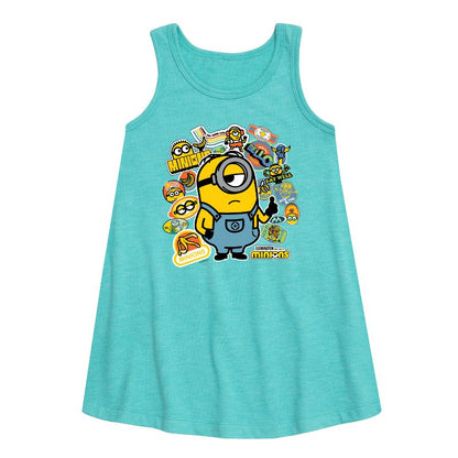 Girls' - Despicable Me Minions - Minion & Banana Stickers Graphic Sleeveless Aline Dress