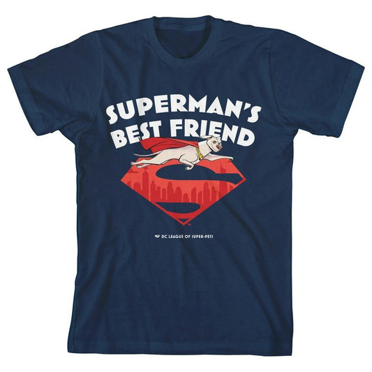 تي شيرت جرافيكي للشباب باللون الأزرق الداكن من Bioworld DC League of Super Pets Superman's Best Friend