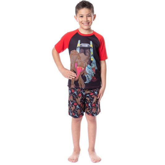 Jurassic World Boys' Blue T-Rex Park Logo Sleep Pajama Set Shorts Black