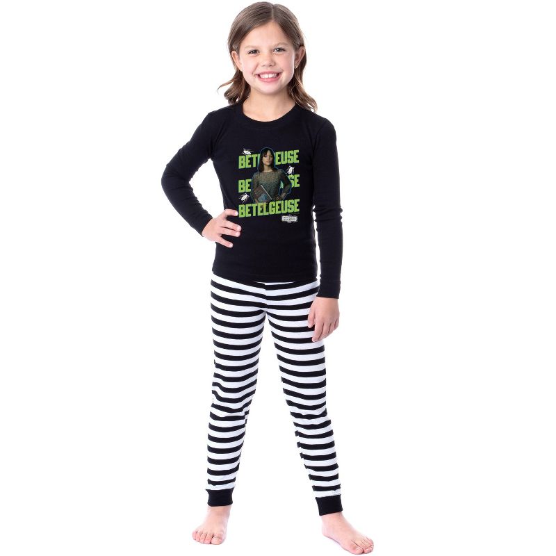 Beetlejuice 2 Girls' Astrid Deetz Betelgeuse Striped Pajama Set For Kids Astrid Deetz