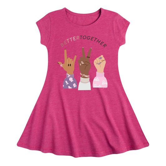 فستان باربي - للبنات - مناسب وأنيق - بأكمام قصيرة