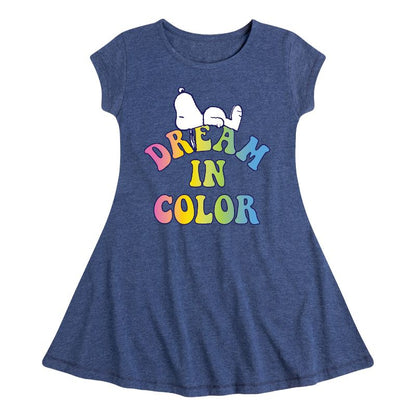 Girls' - Peanuts - Dream In Color Fit & Flair Cap Sleeve Dress