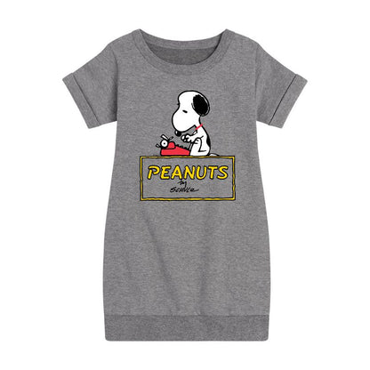 Girls' - Peanuts - Snoopy Typing Graphic Short Sleeve Fleece Dress