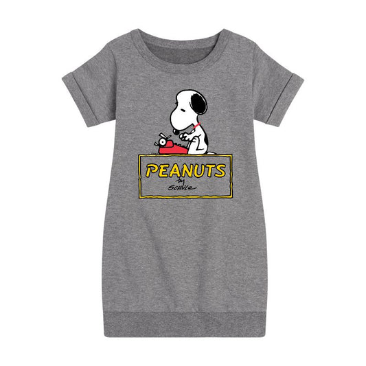 Girls' - Peanuts - Snoopy Typing Graphic Short Sleeve Fleece Dress