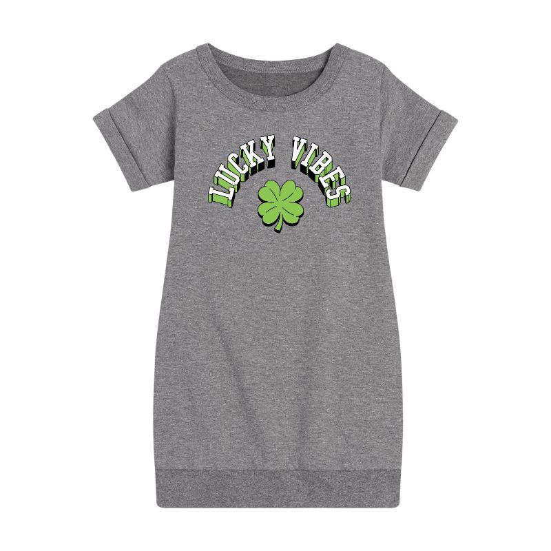 Girls' - Instant Message - St. Patrick's Day Lucky Vibes Graphic Short Sleeve Fleece Dress