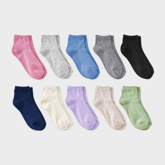 Girls' 10pk Lightweight Ribbed Ankle Socks - Cat & Jack™