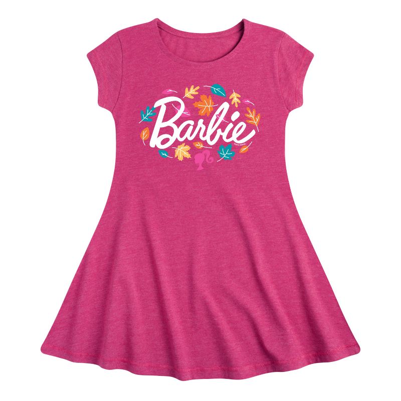 فستان باربي للبنات - أوراق الشجر المتموجة - مقاس مناسب وأنيق - بأكمام قصيرة