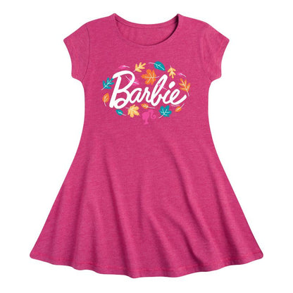 فستان باربي للبنات - أوراق الشجر المتموجة - مقاس مناسب وأنيق - بأكمام قصيرة