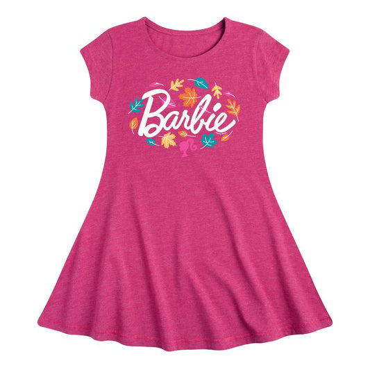 Girls' - Barbie - Leaves Swirling Fit & Flair Cap Sleeve Dress