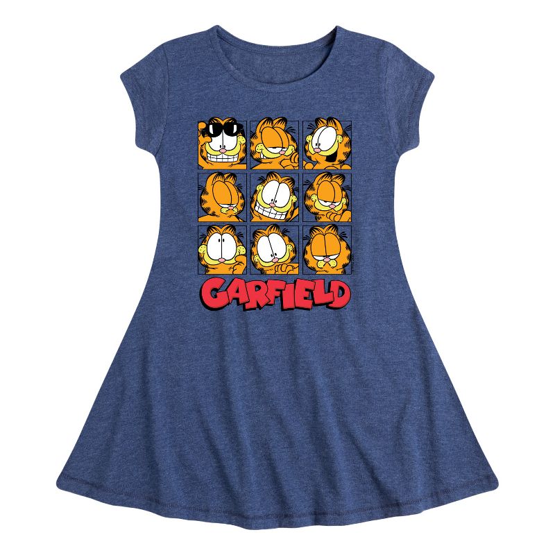 Girls' - Garfield - Faces Grid Fit & Flair Cap Sleeve Dress