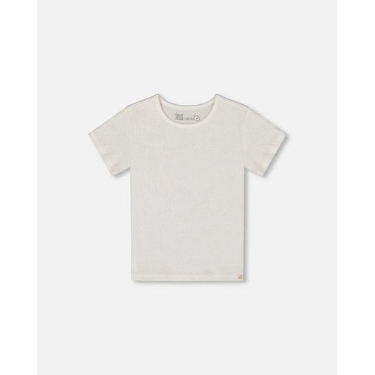 Deux par Deux Girl Crinkle Short Sleeve Top White