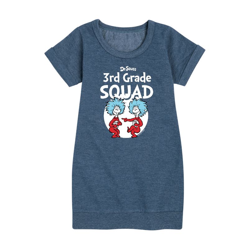 Girls' - Dr. Seuss - 3rd Grade Squad Thing 1 and Thing 2 Graphic Short Sleeve Fleece Dress