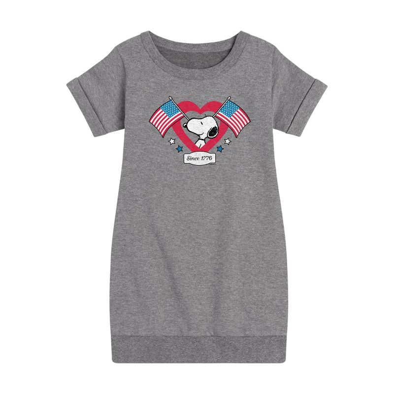 Girls' - Peanuts - Snoopy Since 1776 Flag Heart Graphic Short Sleeve Fleece Dress