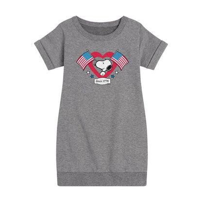 Girls' - Peanuts - Snoopy Since 1776 Flag Heart Graphic Short Sleeve Fleece Dress