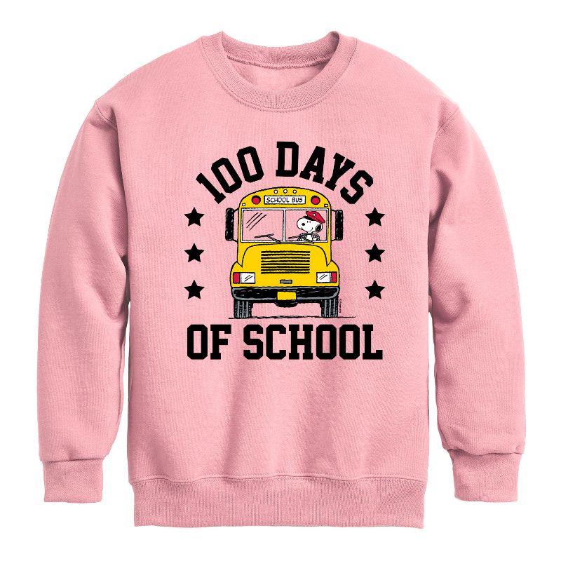 Boys' - Peanuts - Snoopy One Hundred Days Of School Graphic Long Sleeve Fleece Sweatshirt