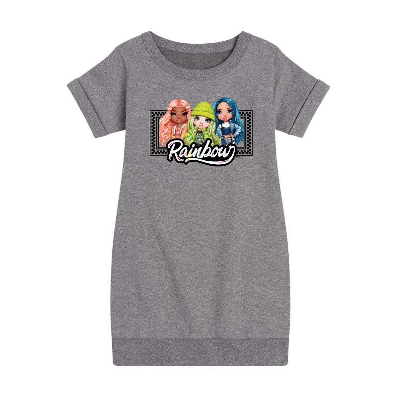 Girls' - Rainbow High - Rainbow Checkered Frame Graphic Short Sleeve Fleece Dress