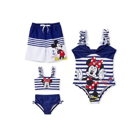 Disney Mickey Mouse Boys Swim Trunks Nautical Stripe Summer Beach Swimwear Drawstring Waist Board Shorts