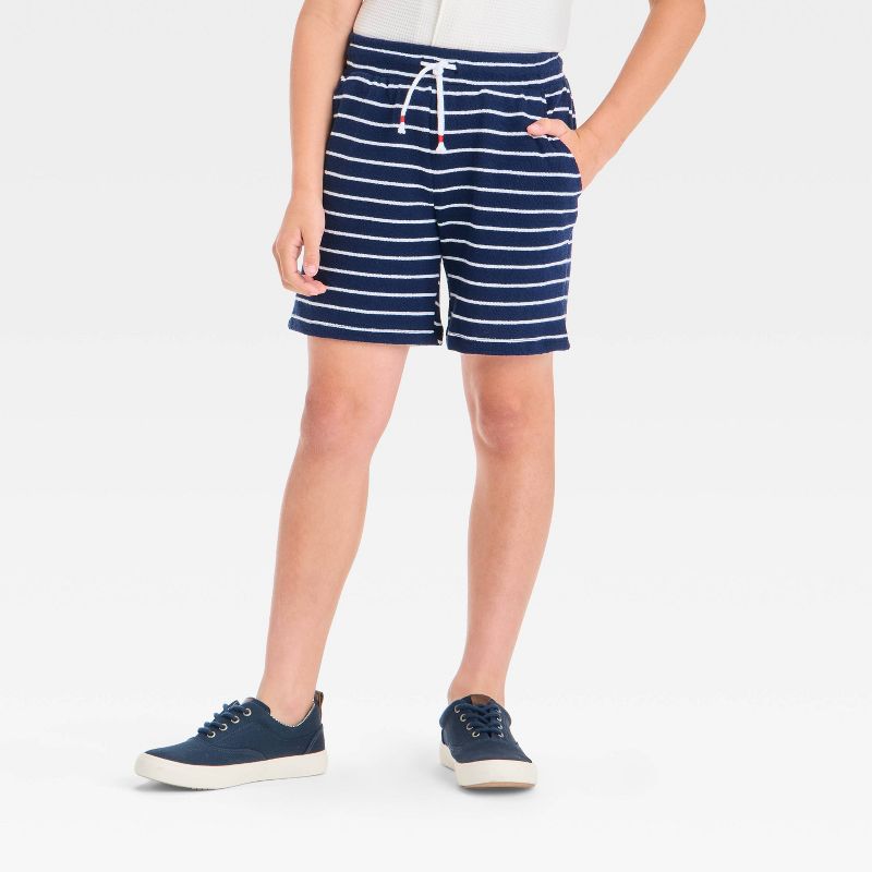 Boys' 4th of July Pull-On Striped Resort Terry Shorts - Cat & Jack™ Navy Blue/White