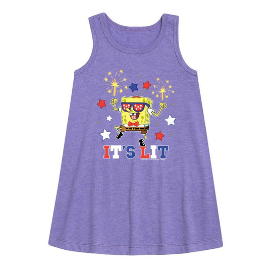 Girls' - SpongeBob SquarePants - It's Lit Graphic Sleeveless Aline Dress