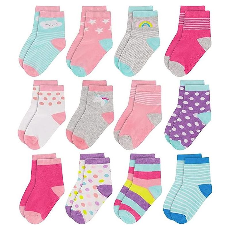 Unicorns & Rainbows 12 pack socks for Girls, Toddlers Ages 2-5