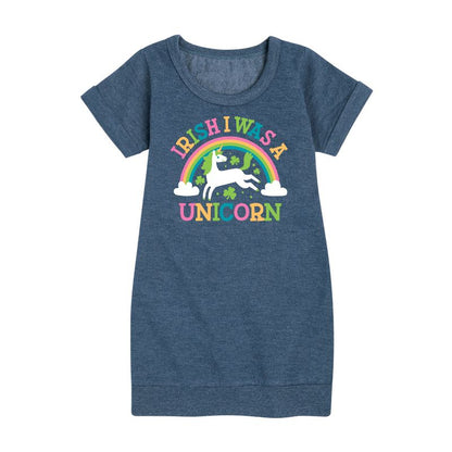 Girls' - Instant Message - St. Patrick's Day Irish I Was A Unicorn Graphic Short Sleeve Fleece Dress