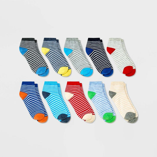 Boys' 10pk Lightweight Striped Ankle Socks - Cat & Jack™