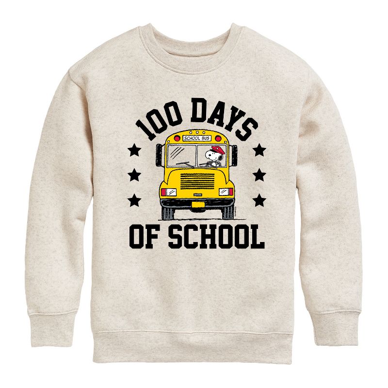 Boys' - Peanuts - Snoopy One Hundred Days Of School Graphic Long Sleeve Fleece Sweatshirt