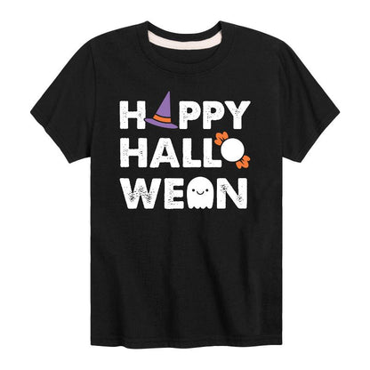 تي شيرت جرافيكي بأكمام قصيرة للأولاد - رسالة فورية - Happy Halloween Witch Ghost Candy