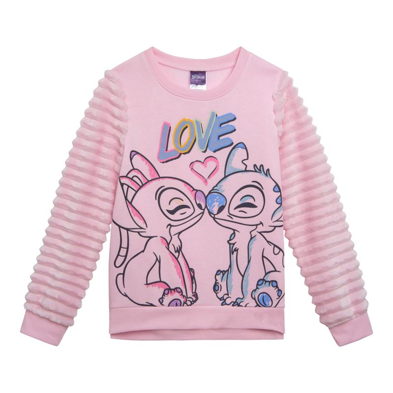 Disney Lilo & Stitch Girls Fleece Pullover Fur Sweatshirt Little Kid to Big Kid