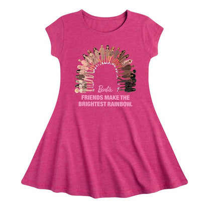 فستان باربي فريندز بألوان قوس قزح الزاهية بأكمام قصيرة وقصّة أنيقة للبنات