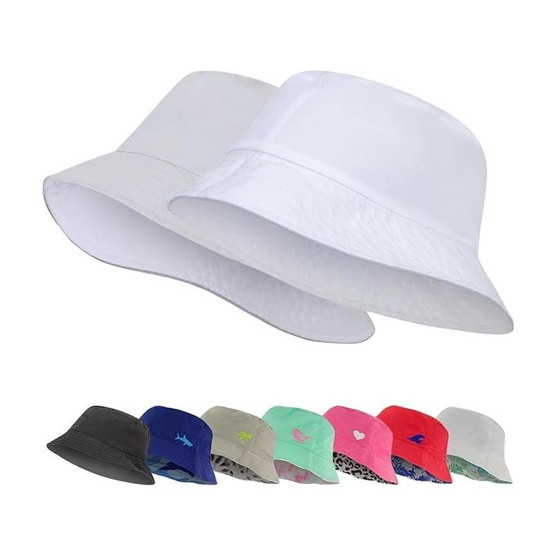 Addie & Tate Black/Charcoal Gray Reversible Bucket Hat for Girls & Boys, Packable Beach Sun Bucket Hat for Toddlers to Teens Ages 3-14 Years
