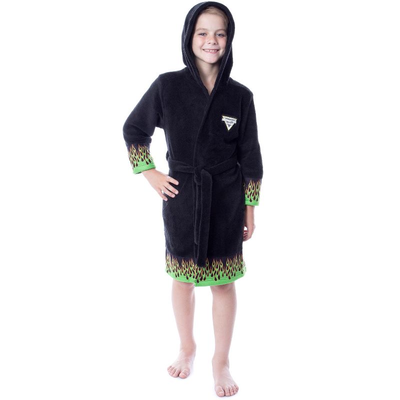 Monster Jam Toy Trucks Boys' Grave Digger Fleece Plush Hooded Bathrobe Black