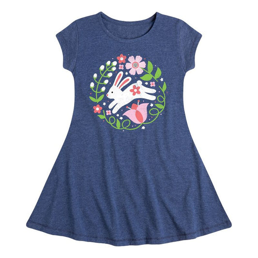 Girls' - Instant Message - Scandinavian Bunny With Flowers Fit & Flair Cap Sleeve Dress
