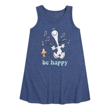 فستان بناتي - بينتس - بي هابي سنوبي وودستوك جرافيكي بدون أكمام بتصميم خطي