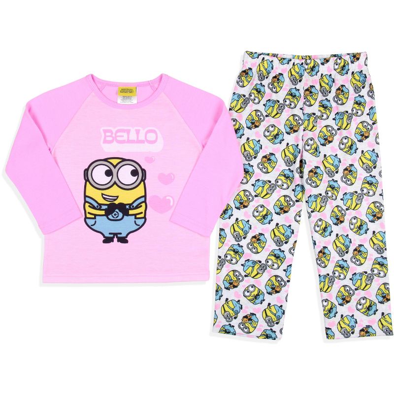 Despicable Me Girls' Minions Chibi Bello Raglan Sleep Pajama Set Multicolored