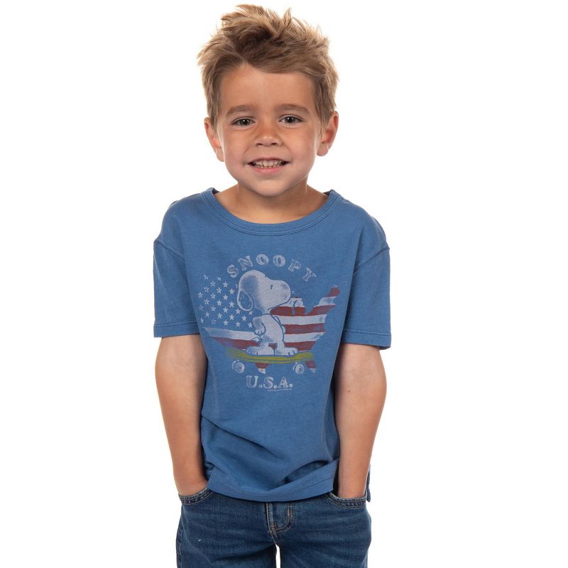 Seven Times Six Peanuts Snoopy Little Kids USA Skateboard Vintage Distressed T-Shirt Blue