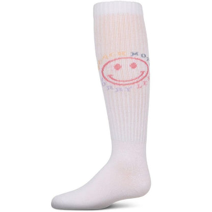 Memoi Girls Ribbed Cotton Blend "Beach More, Worry Less" Knee Sock