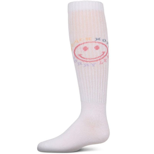 Memoi Girls Ribbed Cotton Blend "Beach More, Worry Less" Knee Sock