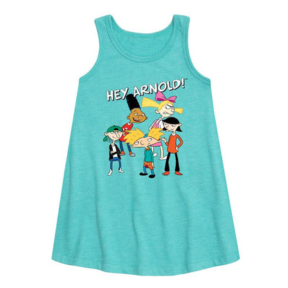 Girls' - Hey Arnold! - Group Shot Graphic Sleeveless Aline Dress