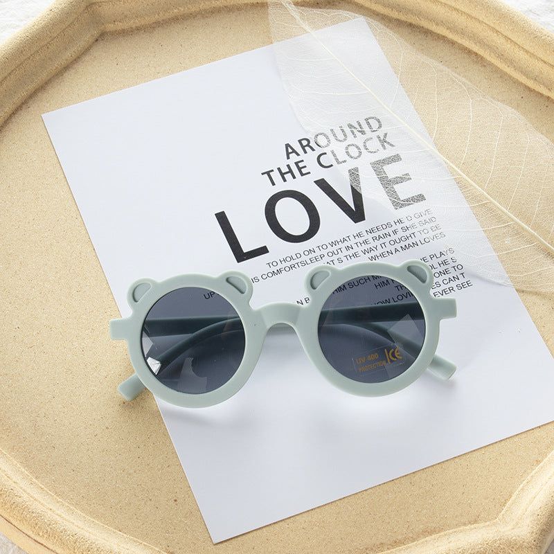 MyKids-Usa Girls Solid Color Cartoon Shape Round Frame Frosted Sunglasses
