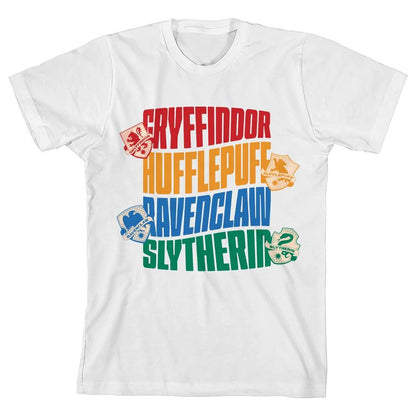 Harry Potter House Names in bright colors on White Youth T-Shirt