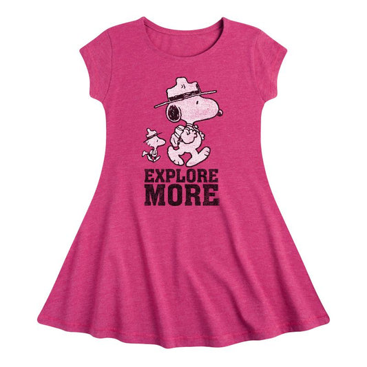 Girls' - Peanuts - Explore More Art Fit & Flair Cap Sleeve Dress