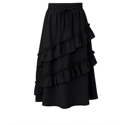 Girls Summer High Waisted Maxi Skirt Ruffle Hem Cute Long Skirts with Elastic Waistband for Kid Girl 5-14Y