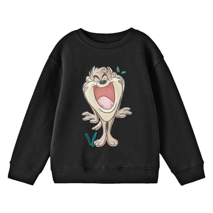 Looney Tunes Taz Being Happy Youth Black Crew Neck Sweatshirt
