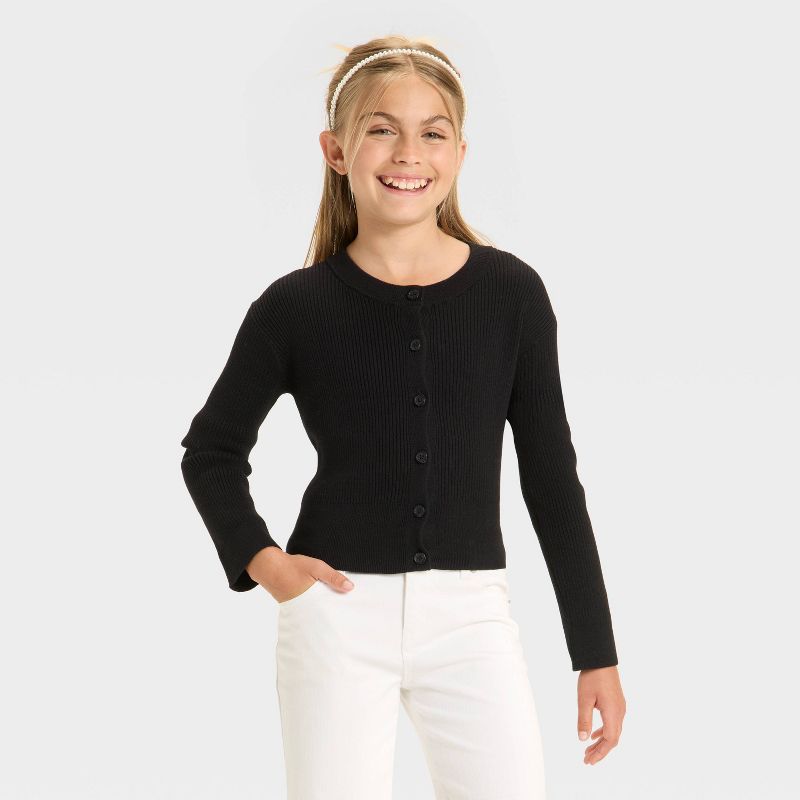 Girls' Long Sleeve Ribbed Cardigan Sweater - Cat & Jack™