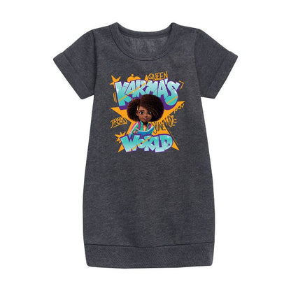 فستان صوف بأكمام قصيرة برسومات جرافيتي - عالم كارما - للبنات