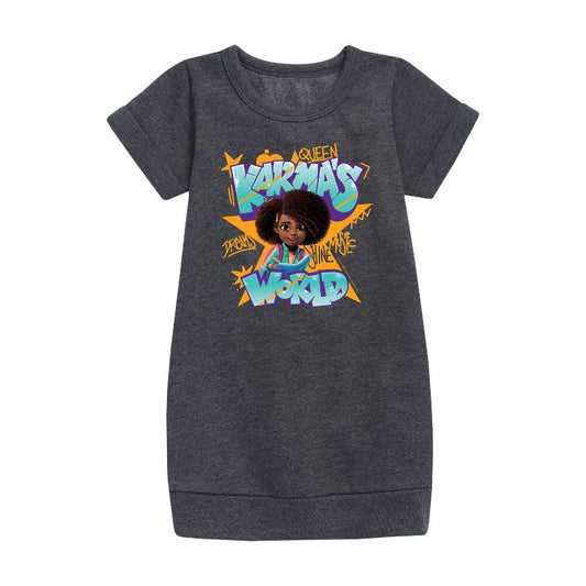 فستان صوف بأكمام قصيرة برسومات جرافيتي - عالم كارما - للبنات