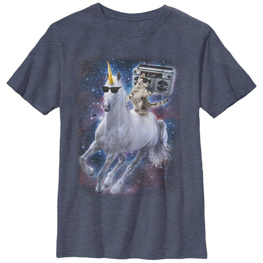 Boy's Lost Gods Boombox Cat and Unicorn Space Song T-Shirt