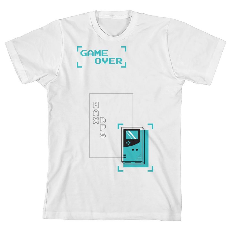 Gamer Game Over MAX DPS Youth White Short Sleeve Crew Neck Tee.