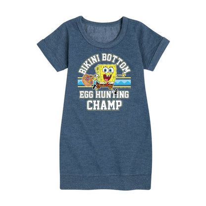 Girls' - SpongeBob SquarePants - Bikini Bottom Egg Hunting Champ Graphic Short Sleeve Fleece Dress